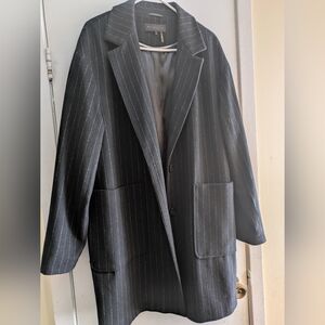 Donna Karan Women's Black Pinstripe Wool Blend Blazer. US XL